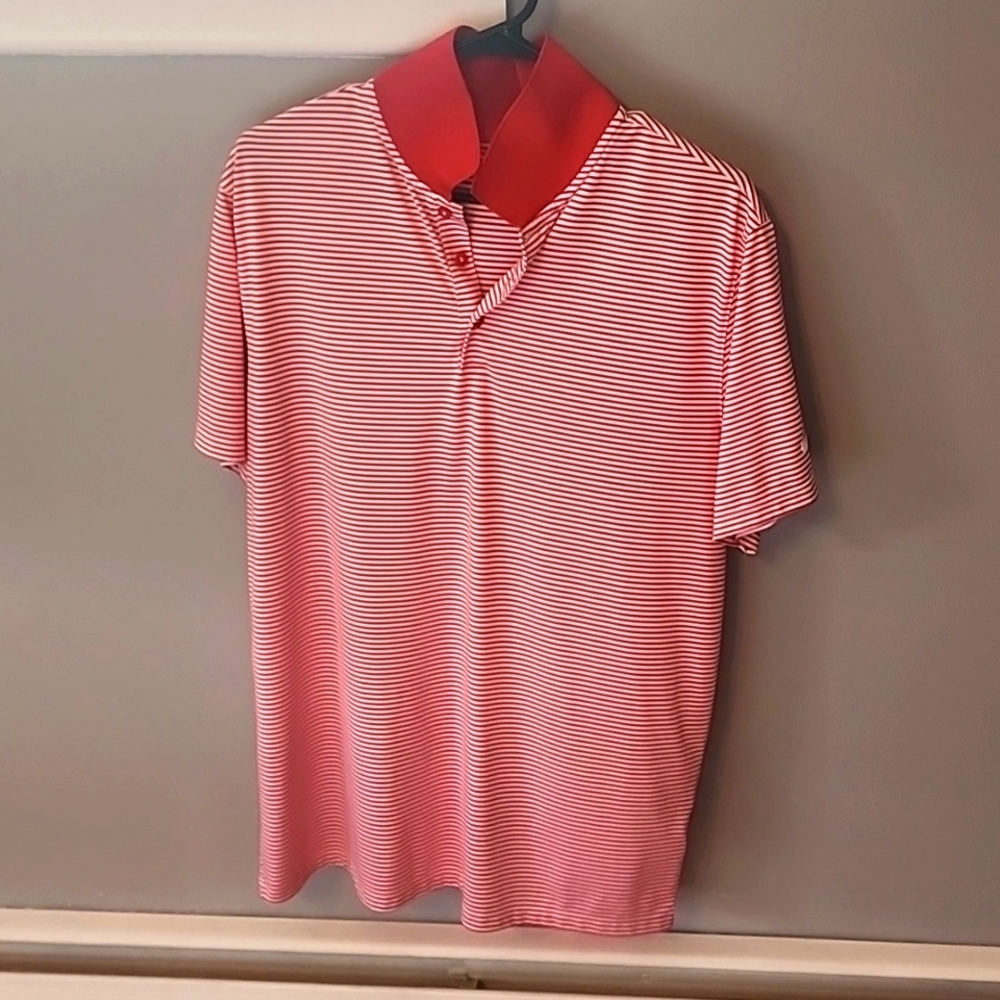 Nike Polo Shirt, Size large, red & white stripes